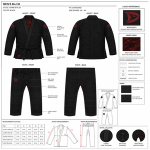 Kimono Negro de BJJ para Hombre, Ropa de Artes Marciales, 100% Algodón, Ligero, de Secado Rápido, Duradero, Corte Regular, Talla Adulto, con Detalle de Logotipo Rojo - Product Image 6