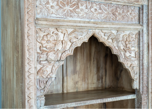 Handcrafted <b>Reclaimed</b> <b>Wood</b> Bookcase Hand Carved Display Cabinet Rustic Wooden <b>Shelving</b> Unit Traditional Home Furniture - Product Image 3