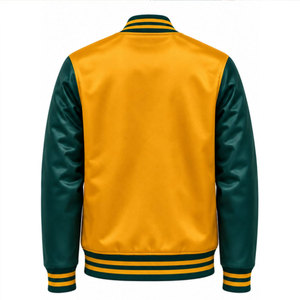 Veste universitaire en PU jaune-vert pour homme avec motifs de patchs, style preppy, col rabattu, coupe classique, vêtement d'automne - Product Image 3