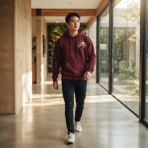 Sweat-shirt à capuche bordeaux pour homme ONEAPEX, imprimé géométrique soleil éclatant, pull décontracté en polaire, coupe classique, pour l'automne - Product Image 6