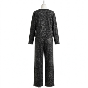 Conjunto de 2 Piezas para Mujer, Sudadera de Manga Larga con Estampado Floral Negro, Cuello Redondo, Pantalones con Cordón, Estilo Casual, Holgado, para Primavera - Product Image 4