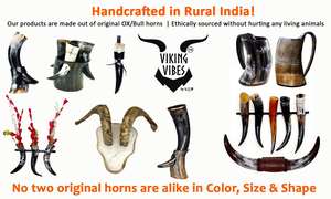 Vibes Viking par Loop : Chope à bière en corne avec base en bois, authentique chope en corne artisanale des Vikings - Product Image 2