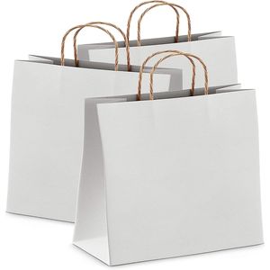 Sacchetti di carta Kraft bianca pacchetto 250 sfuso 13 \ "X 7 \" X 17 \ "borse per la spesa grandi manici sacchetti di carta artigianali riciclati per piccoli - Product Image 1