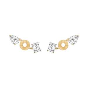 Ear <b>Climber</b> Jackets 10K 14K 18K Solid Gold Prong Set Pear Emerald Cut Lab Grown Diamond Elegant Minimalist Everyday Wear Jewelry - Product Image 1