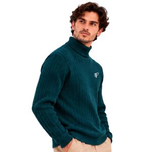 <b>Mens</b> Dark Petrol Blue Ribbed <b>Turtleneck</b> <b>Sweater</b> Long Sleeve Winter Knit Pullover High Neck Warm Casual Fashion Jumper Top - Product Image 2