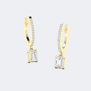 1.20 CTW <b>Emerald</b> and Round Cut Diamond Huggie <b>Drop</b> Diamond <b>Earrings</b> - Product Image 4