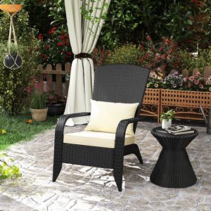 Sedia Adirondack da Esterno in Vimini Bianco Crema con Cuscini Morbidi e Seduta Inclinata - Product Image 2