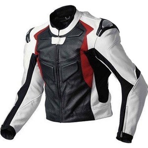 เสื้อแจ็คเก็ตหนังสำหรับขี่มอเตอร์ไซค์ผู้ชาย สีดำขาว แขนยาว กันลม ใส่ได้ทุกฤดู - Product Image 4