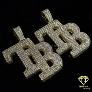 Iced Out Custom TB <b>Initial</b> Pendant <b>Necklace</b> in 925 Sterling <b>Silver</b> with Round Moissanite Jewelry for Men Women - Product Image 3