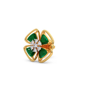 Pendientes florales con pétalos de diamante verde esmeralda y centro brillante - Product Image 2