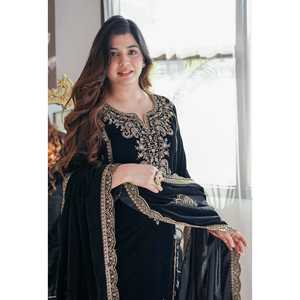 Top chino tradicional de diseñador con trabajo de secuencia de bordado pesado para ropa de fiesta con Dupatta - Product Image 6