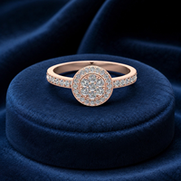 Bague de mariage pour femme avec diamant rond véritable de 0,75 carat |   Bague de fiançailles halo en or rose 14 carats, bijoux de mariage de luxe haut de gamme, cadeau