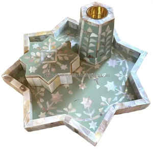 Exquisito Pearl Glow Mother of Pearl Mubkhar Set Quemador de incienso árabe hecho a mano para Ramadán Eid Mubarak y decoración del hogar - Product Image 4