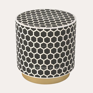 Tabouret en incrustation d'os vieilli au design moderne à motif hexagonal pour la maison salon chambre jardin et bars - Product Image 6