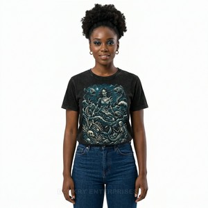 Camiseta Gráfica Personalizada para Mujer, 100% Algodón, Estampado Art Deco Zombie, Camiseta Vintage de Terror y Glamour, Fabricante de Ropa de Alta Calidad - Product Image 5