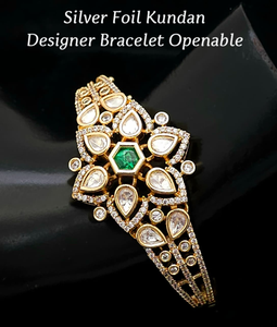 กำไลข้อมือดีไซน์เนอร์แบบเปิดได้ ประดับด้วยเงินฟอยล์และคันดัน คุณภาพพรีเมียม ดีไซน์สวยงาม หรูหรา เหมาะสำหรับงานปาร์ตี้ งานแต่งงาน - Product Image 2