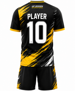 ชุดเสื้อฟุตบอลสีดำเหลืองแบบกำหนดเอง, เสื้อและกางเกงฟุตบอลแบบซับลิเมชั่นสำหรับผู้ชาย, ชุดกีฬาทีมขายส่งจากโรงงาน - Product Image 4