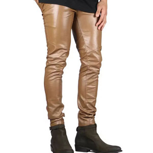 Pantalón de cuero elegante estilo motociclista vintage, corte ajustado, forro interior cálido, pantalón de moda para uso casual. - Product Image 4