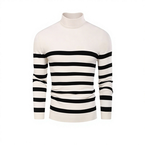Pull à col roulé rayé légèrement extensible pour homme, manches longues, vêtements décontractés d'hiver, haute qualité, personnalisable - Product Image 5