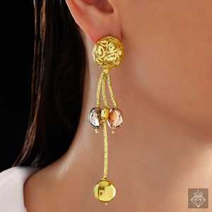 Prao ต่างหูห้อยโดมห้อยระย้าสีทองแบบไตรโทนป้องกันการเสื่อมเสีย - Product Image 3