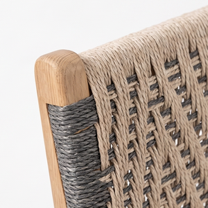 Tabouret de bar en teck massif avec assise et dossier en corde tressée, design contemporain moderne pour usage commercial dans les cafés - Product Image 4