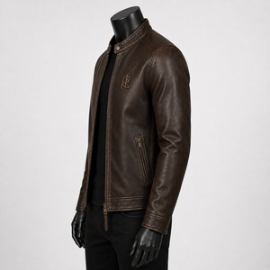 Blouson en cuir pour homme, devant en toile, imperméable, personnalisé, hiver, nouveau, col montant, coupe classique, délavé, à prix abordable - Product Image 4