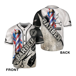 New arrival barber workwear Custom logo sublimation Washable smock Barber T shirt Baseball jersey style - Product Image 4