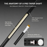 Batang Tongkat Biliard Meibang Carbon Fiber Pro Taper Low Deflection, Pengganti Batang Biliard, Anyaman Twill 3K, Berat 19oz, 1/2 Split Cue