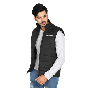 DAIZEN STAR Men's Black Stand Collar Puffer Vest Zipper Closure Solid Color Windproof Casual Outerwear 100% Polyester 220g - Product Image 5