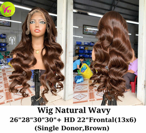 Les meilleures perruques frontales complètes en dentelle HD 22' 13X6 en cheveux humains vietnamiens bruns ondulés, alignés sur les cuticules, provenant d'un seul donneur, vente en gros - Product Image 3