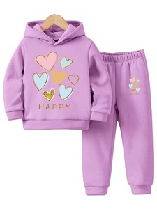 Otoño/Invierno nuevo conjunto de Sudadera con capucha y pantalones de chándal con Forro cálido y estampado de niña cálida informal y cómoda - Product Image 4