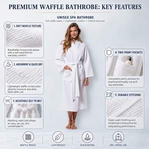Albornoz de algodón ligero tipo kimono blanco con textura gofrada para hoteles y spas, con logotipo bordado personalizado, proveedor mayorista de lencería para spa y resort - Product Image 3