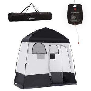 Tenda Spogliatoio Portatile a Due Stanze per Campeggio e Doccia con Borsa per il Trasporto - Per 2 Persone, Nera - Product Image 1