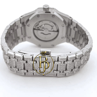 Montre-bracelet de luxe en acier inoxydable plaqué or blanc 14K PVD, avec boîtier tonneau, cadran analogique ajouré, 42mm, mouvement mécanique, sertie de moissanite