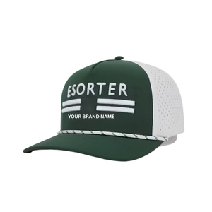 Casquette de golf imperméable 5 panneaux, bicolore, perforée, avec cordon personnalisé, logo brodé 3D, étiquette tissée à l'intérieur - Product Image 2