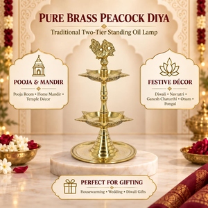 Ensemble de lampes Diya en laiton pur Hind Craft Living, design lotus, 1 pièce, décoration traditionnelle asiatique zen pour la maison, cérémonies religieuses Diwali, lampe à mèche à huile - Product Image 4