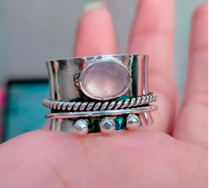 Natural Rose Quartz <b>Spinner</b> <b>Ring</b> 925 Sterling <b>Silver</b> Gemstone Anxiety <b>Ring</b> - Product Image 3