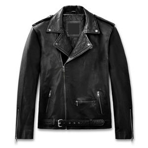Chaqueta de Cuero Negra para Hombre, Estilo Motero, Corte Ajustado, a la Moda, para Invierno - Product Image 1