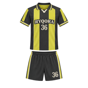 Ensemble d'uniformes de football unisexes rayés avec col rabattable, maillot et short assortis, kit d'équipe par sublimation, séchage rapide, taille élastique, respirant - Product Image 1