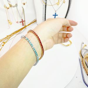 Pulsera de tenis clásica chapada en oro de 18 quilates de 3 mm, 4 mm, 5 mm, unisex, con doble hebilla, de 6.7 a 8 pulgadas - Product Image 3