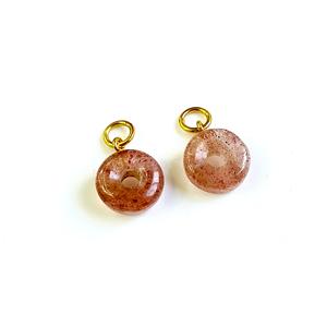 Natural <b>Strawberry</b> Quartz Donut Shape Carved Gemstone 15mm Gold Plated Pendant Necklace Charm Loose Stones For Jewelry Making - Product Image 5