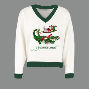 Elegant <b>Women's</b> Custom Breathable Sequined Crew Neck <b>Sweatshirt</b> <b>Christmas</b> Santa Lobster Crocodile Pelican Pullover - Product Image 4