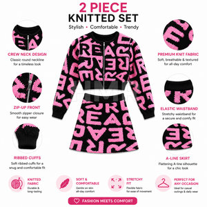 HMR Sisterhood Sorority Knitted Two Piece Set Pink <b>Black</b> Letter Print Zipper <b>Top</b> With Mini <b>Skirt</b> Sexy Club Wear - Product Image 6