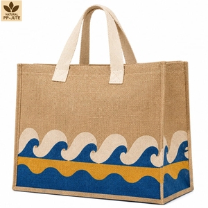 Custom Printed Natural Jute Market Tote 42x35x15 cm PP Laminated Cotton Webbing Handle Wholesale OEM Private Label - Product Image 1