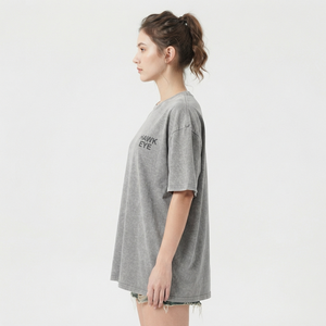 Acid Washed Summer Women T-Shirts Wholesale High Quality Short Sleeve O-Neck Regular Fit Vintage 100% Cotton Grey Color - Product Image 5