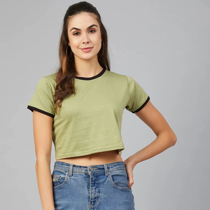 T-shirt court vintage pour femme, manches courtes, col rond, décontracté, en coton, coupe ample, streetwear, haut d'été quotidien - Product Image 1