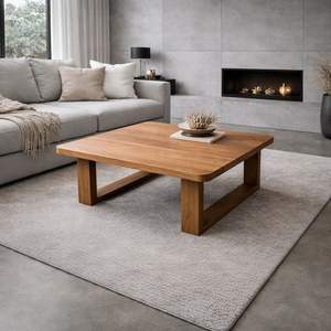 Mesa de Centro de Madera Artesanal Hecha a Mano con Construcción de Madera Sólida, Acabado Natural, Diseño Elegante para Sala de Estar - Product Image 1
