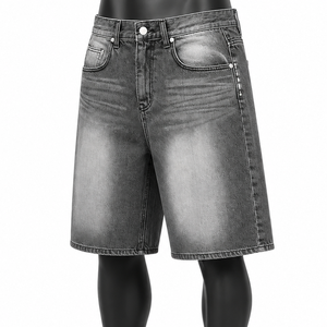 OEM Custom Denim Jorts Men Wide Leg Washed Jean Shorts Hip Hop Streetwear - Product Image 3