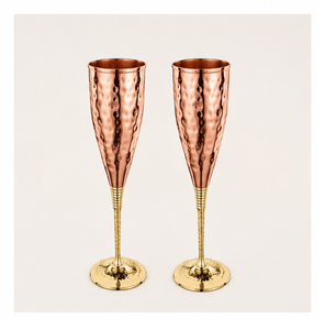 Handcrafted Hammered Pure Copper Champagne Flutes With Elegant Brass Stem Shatterproof Metal <b>Wine</b> <b>Goblet</b> Set For Luxury Hotel - Product Image 6