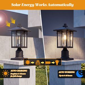 Lampada Solare da Esterno per Pali, con Sensore Crepuscolare, Impermeabile IP65, Moderna, Alimentata a Energia Solare, per Giardino, Cortile e Vialetti - Product Image 4